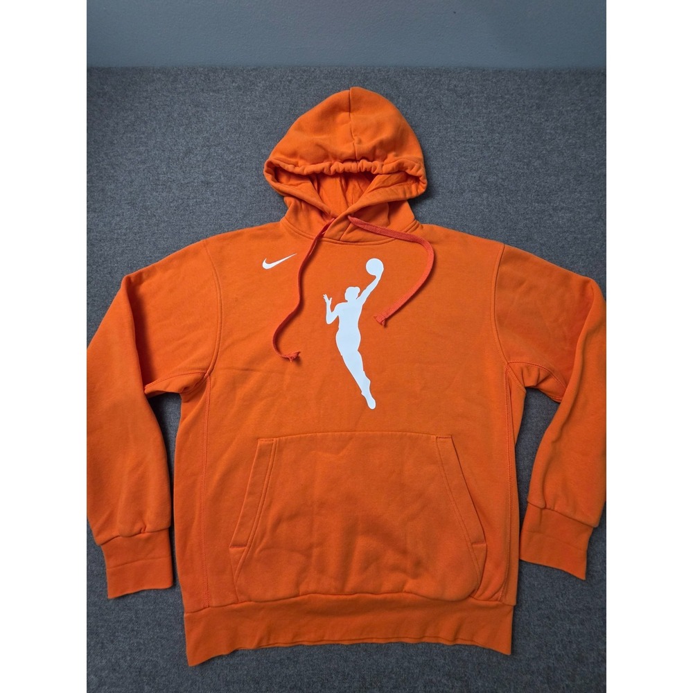 Nike Hoodie Mens Medium Orange Graphic Print Fleece Lined Long Sleeve Pullover